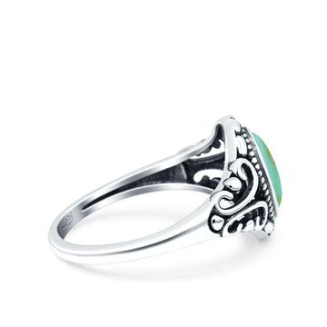 Petite Dainty Vintage Style Oval Ring Solid Simulated Turquoise 925 Sterling Silver